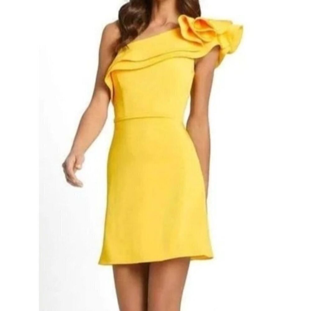 Mac Duggal Yellow One Shoulder Ruffle Mini Dress
AG8